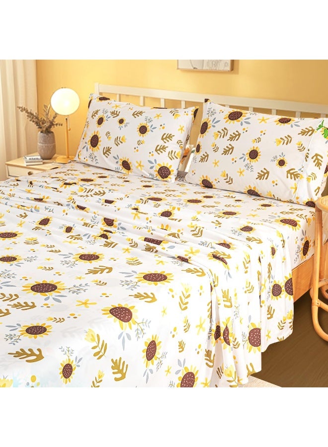 Marquess Microfiber Flannel Sheet Set -Luxury Printed 4 Piece Bedding Collection-Deep Pocket Ultra Soft & Durable (White, King) - Image 1